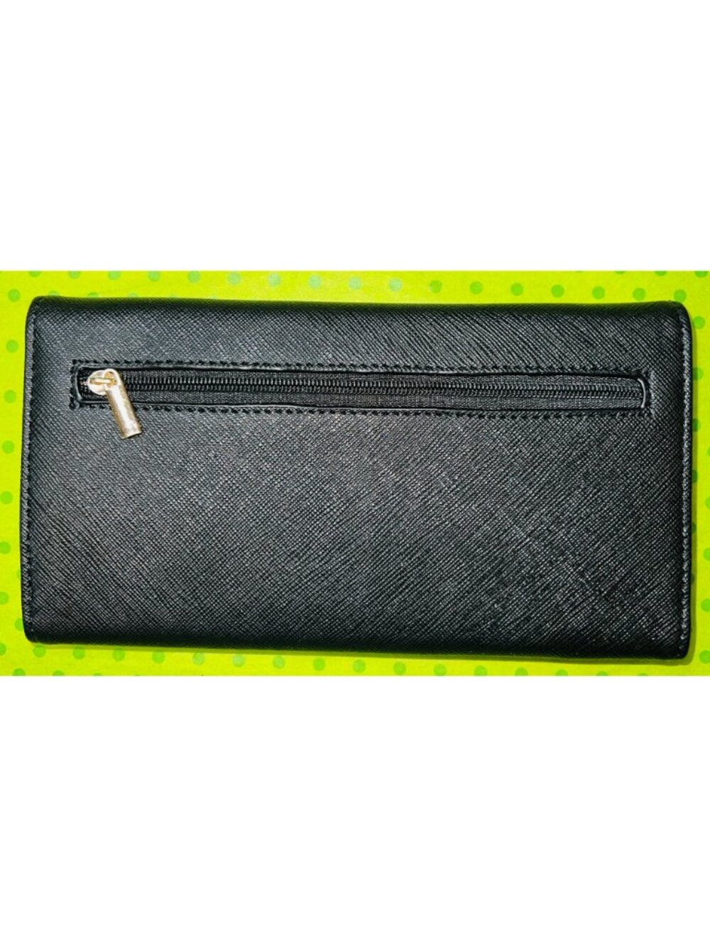 Black Faux Leather Womens Tri-Fold Wallet With Snap Closure & Zipper Pocket 8x4” - Picture 2 of 3